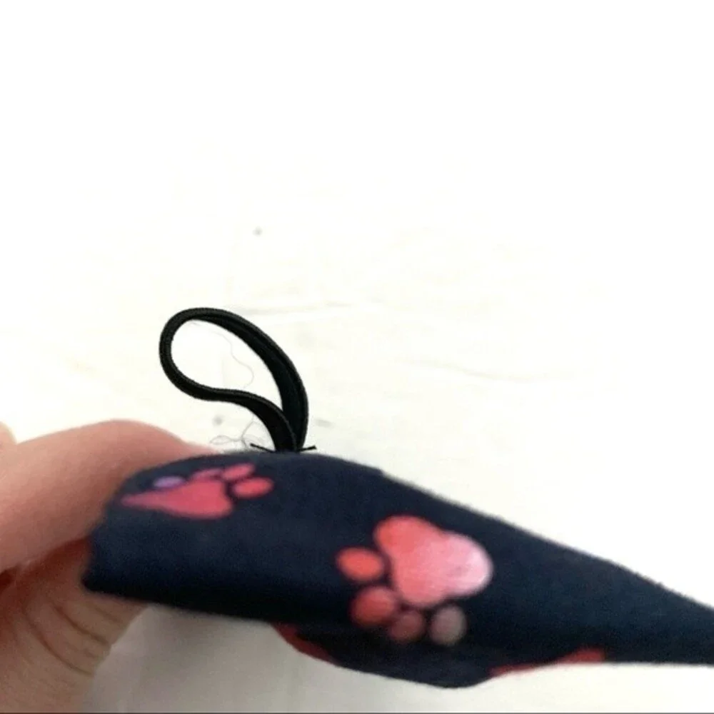 Handmade 1 Dog Bow for Collar Navy w/ Paw Print & Heart Polka Dots 4 x 2 inches